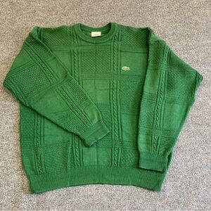 Vintage Lacoste Men's Textured Cable Knit Green Crewneck Sweater